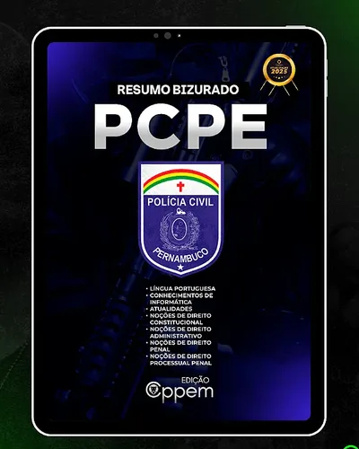 Capa da apostila Resumo Bizurado PCPE em um tablet